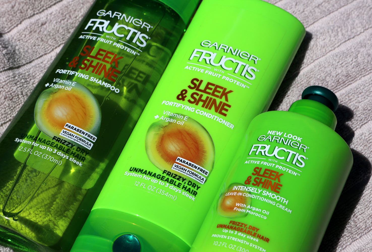Garnier Fructis Sleek & Shine shampoo, conditioner and leave-in cream