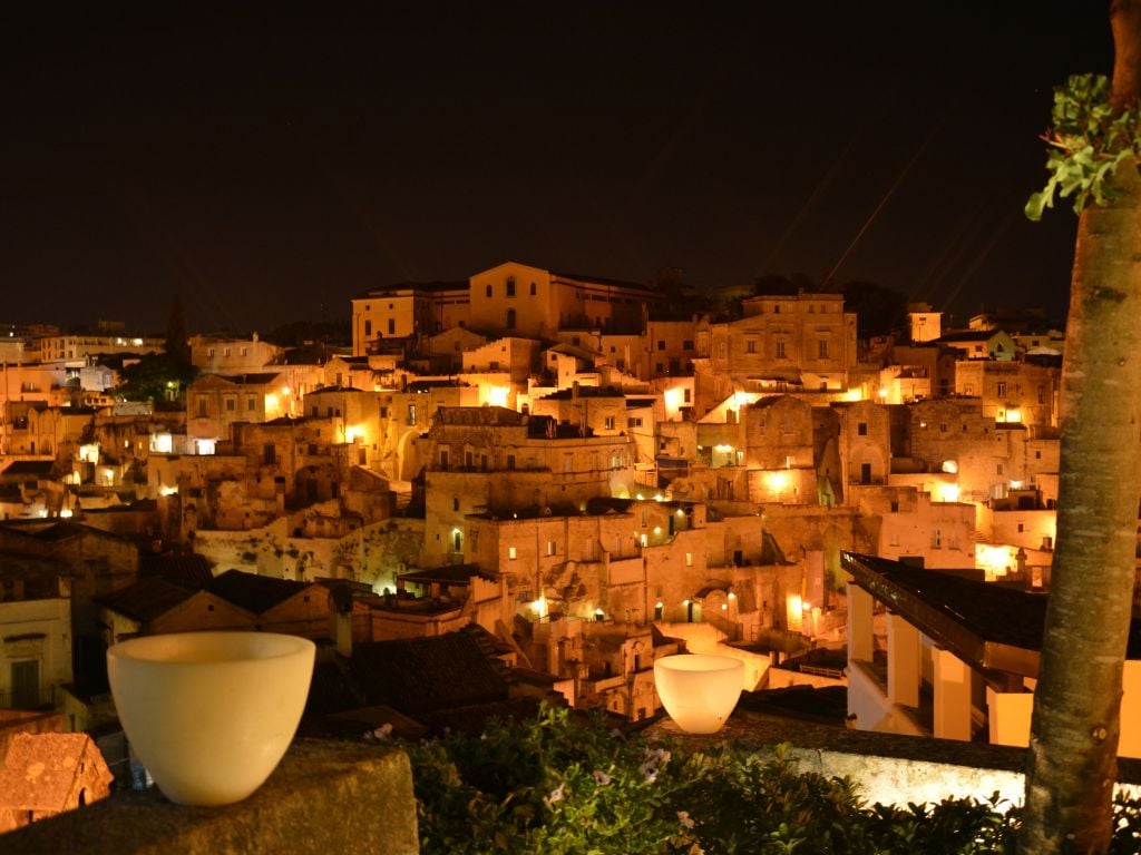 city of matera lit up at night 