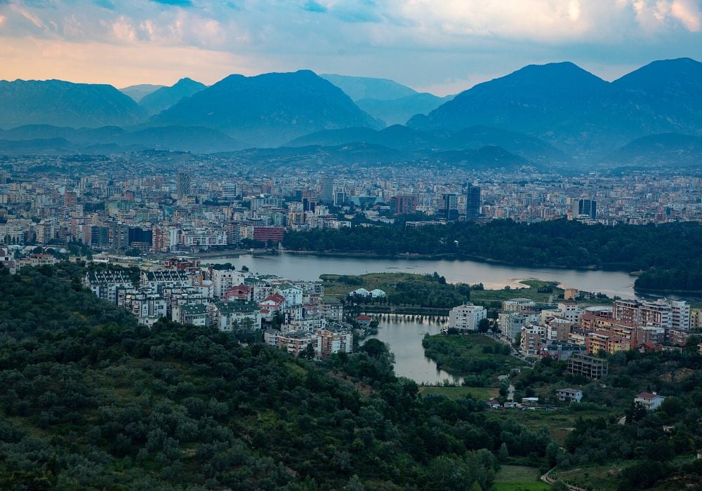 Great neighborhoods in Tirana, Albania, as seen from above.