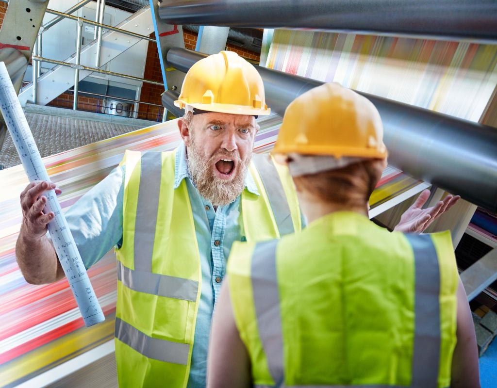 Boss yelling at work plant press