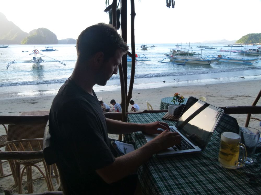 Me Working On The Blog in El Nido In 2012