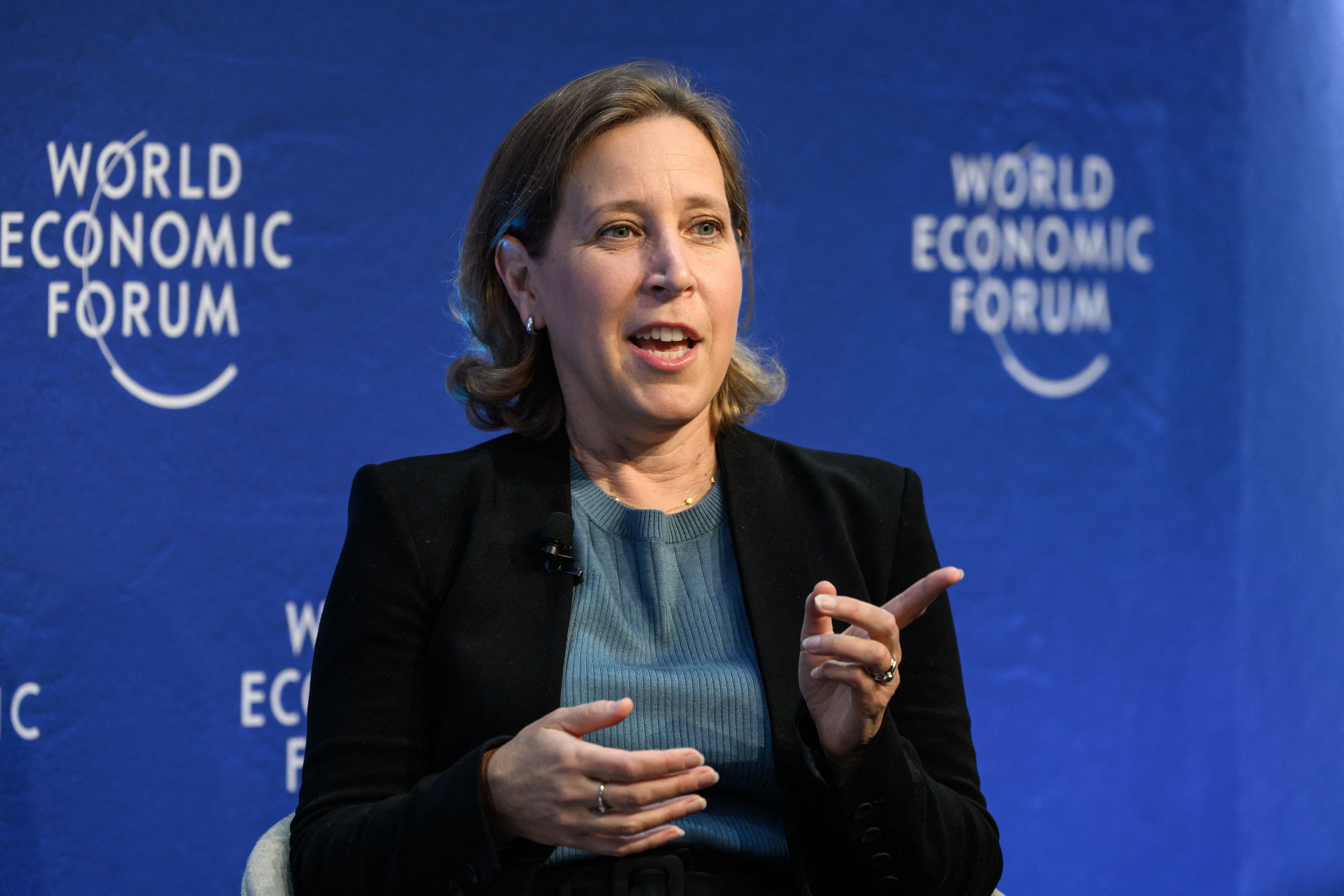 Former YouTube CEO Susan Wojcicki speaks at the World Economic Forum annual meeting in Davos, Switzerland, on May 24, 2022. 