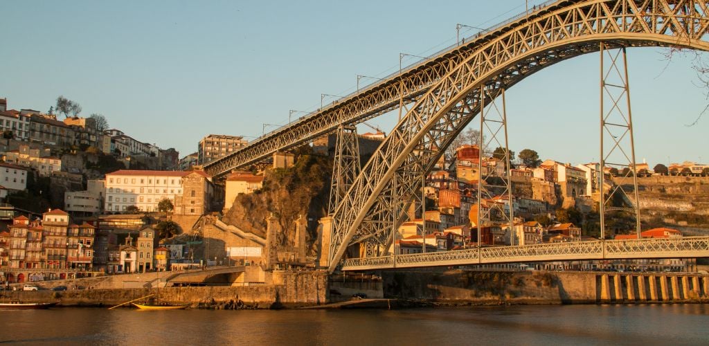 The Dom Luís I Bridge or Luís I Bridge over the River Douro in Porto (Portugal).