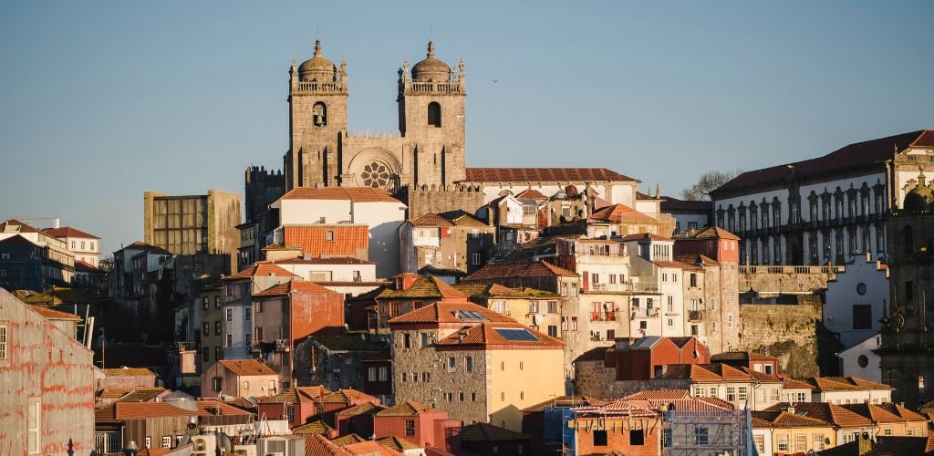 A view of the city in the center of Porto, Portugal.