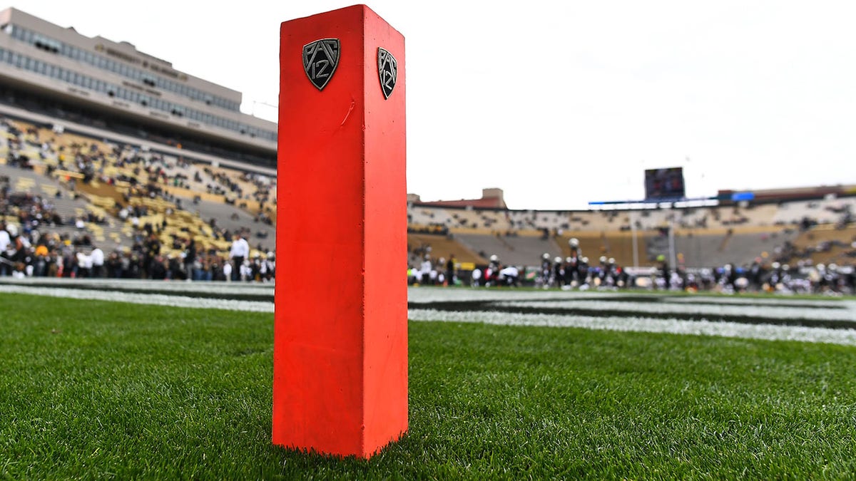 Football pylon on field