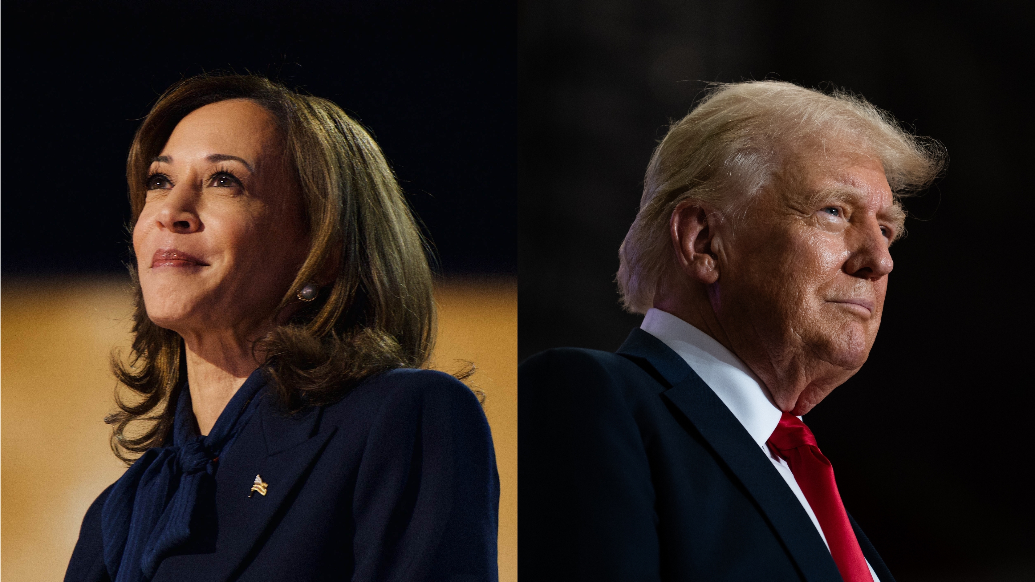  Left: Vice President Kamala Harris delivers a speech as she accepts the party