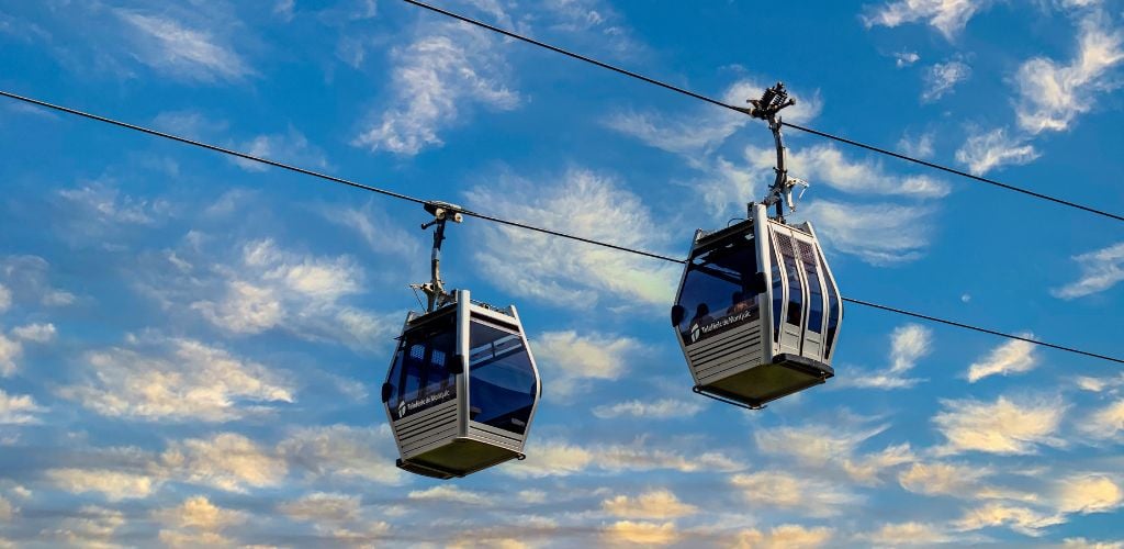 Low-Angle Shot of Cable Cars during Sunset