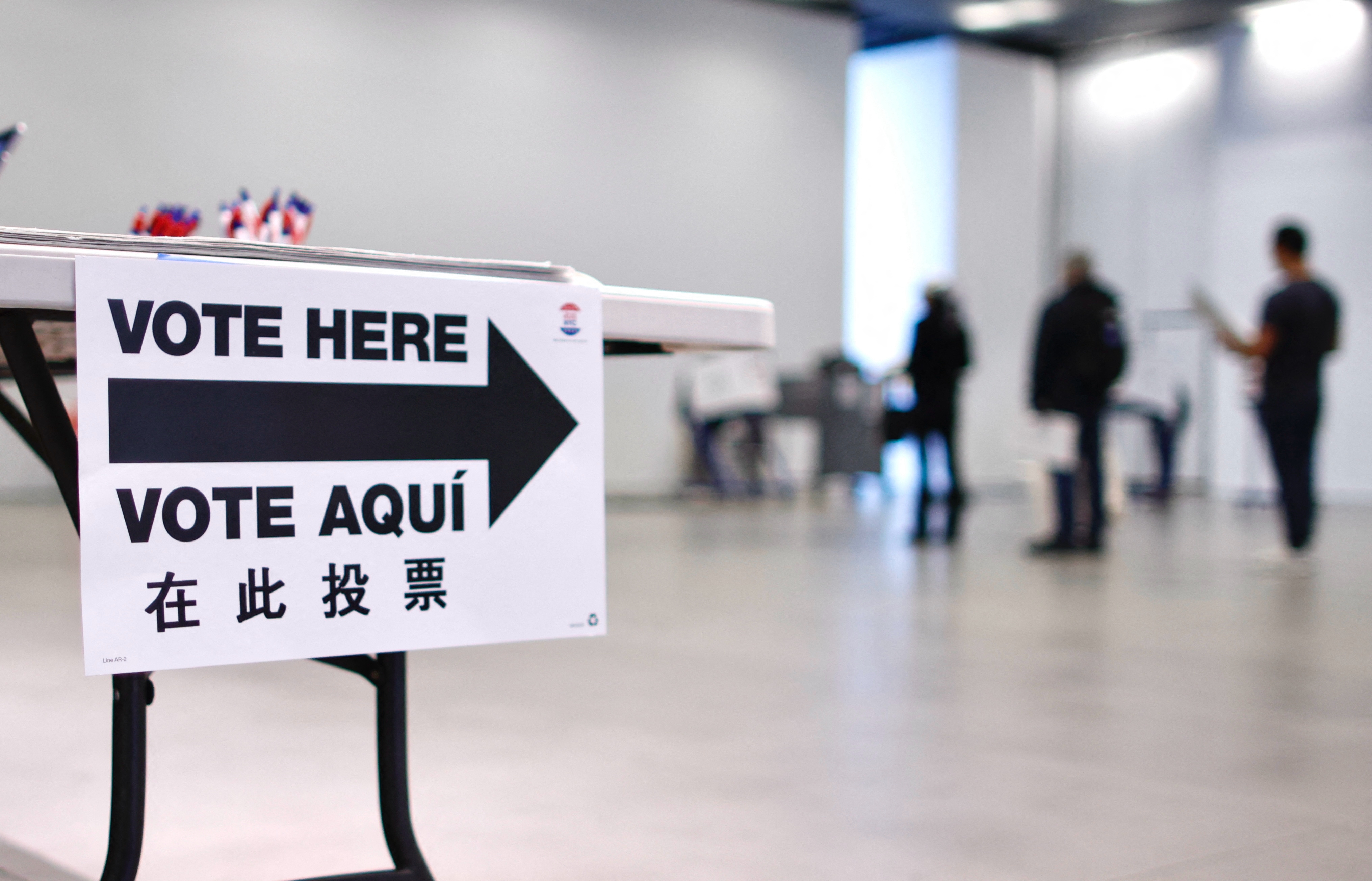 People wait in line to cast their votes during in New York on October 26, 2024. Online, social media users are floating unverified and false claims about voting that can quickly go viral.