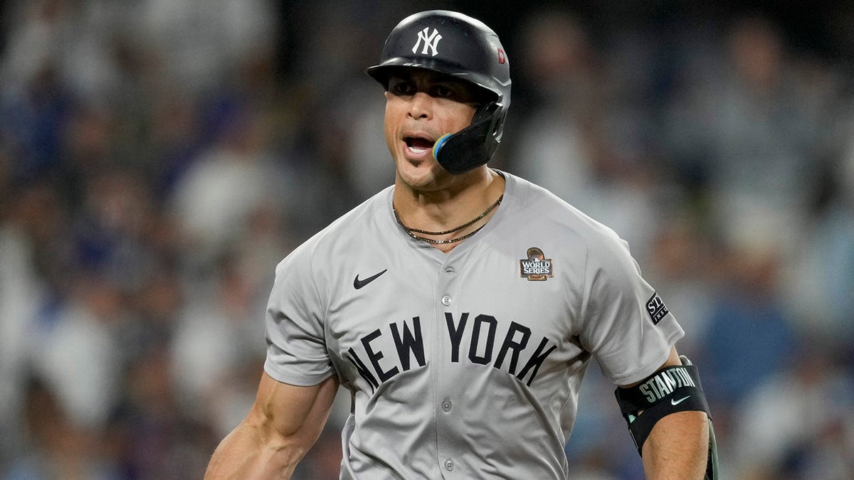 Giancarlo Stanton reacts