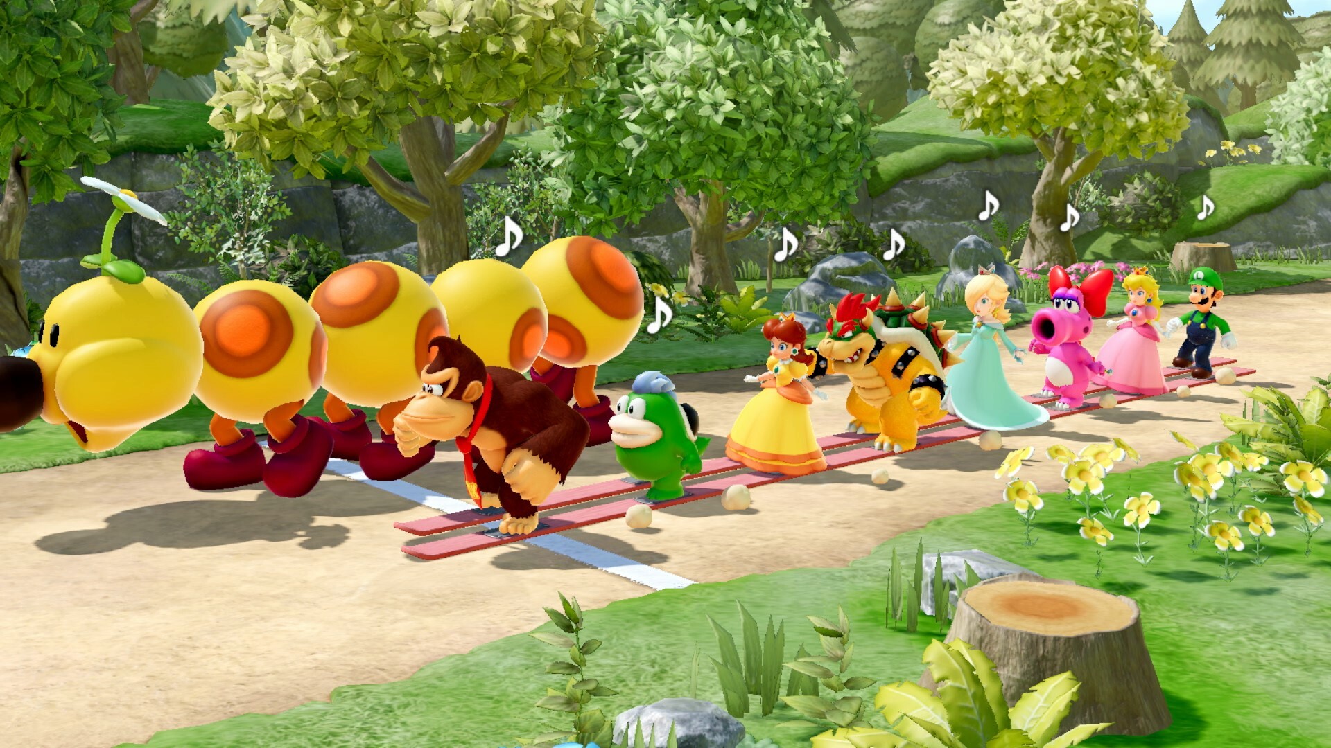 An eight-player rhythm minigame in Super Mario Party Jamboree