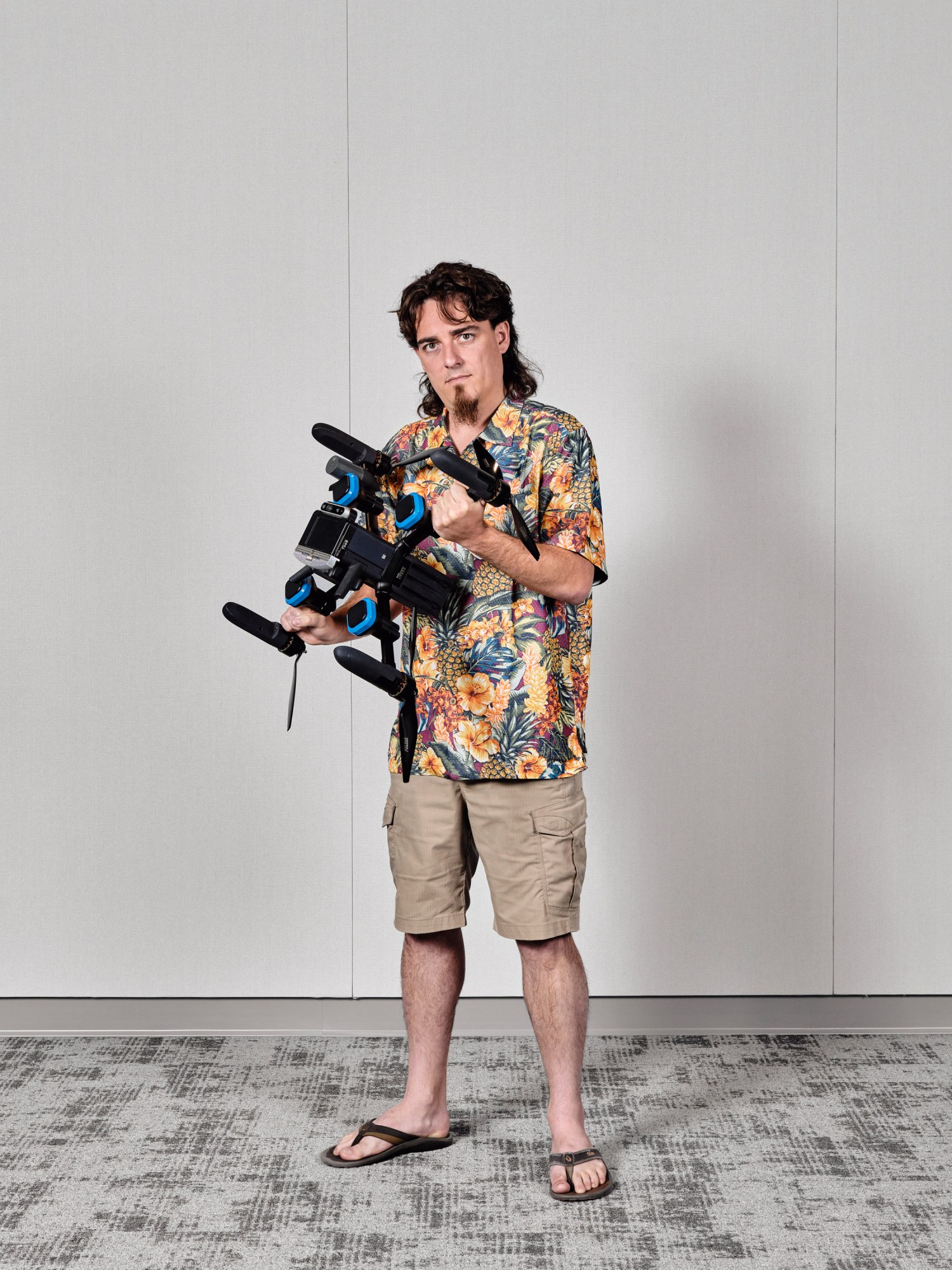 Palmer Luckey holding an autonomous drone interceptor