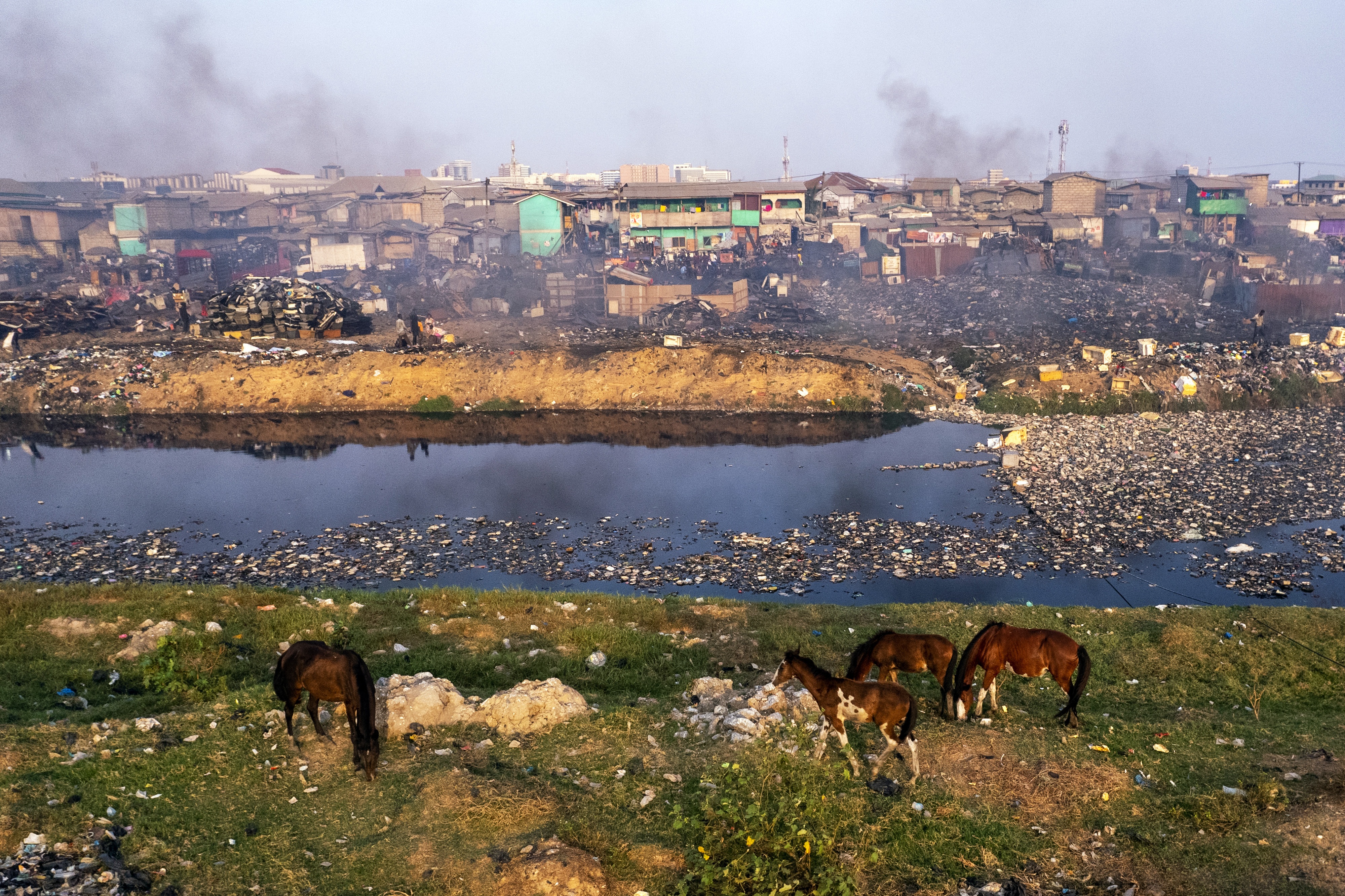 The now-demolished Agbogbloshie Scrapyard in Accra, Ghana, once received 250,000 tons of electronic waste each year, making it the world’s largest electronic waste dump.