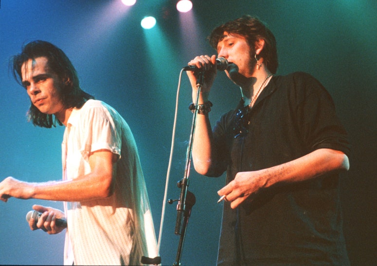 Nick Cave and Shane MacGowan onstage in 1992