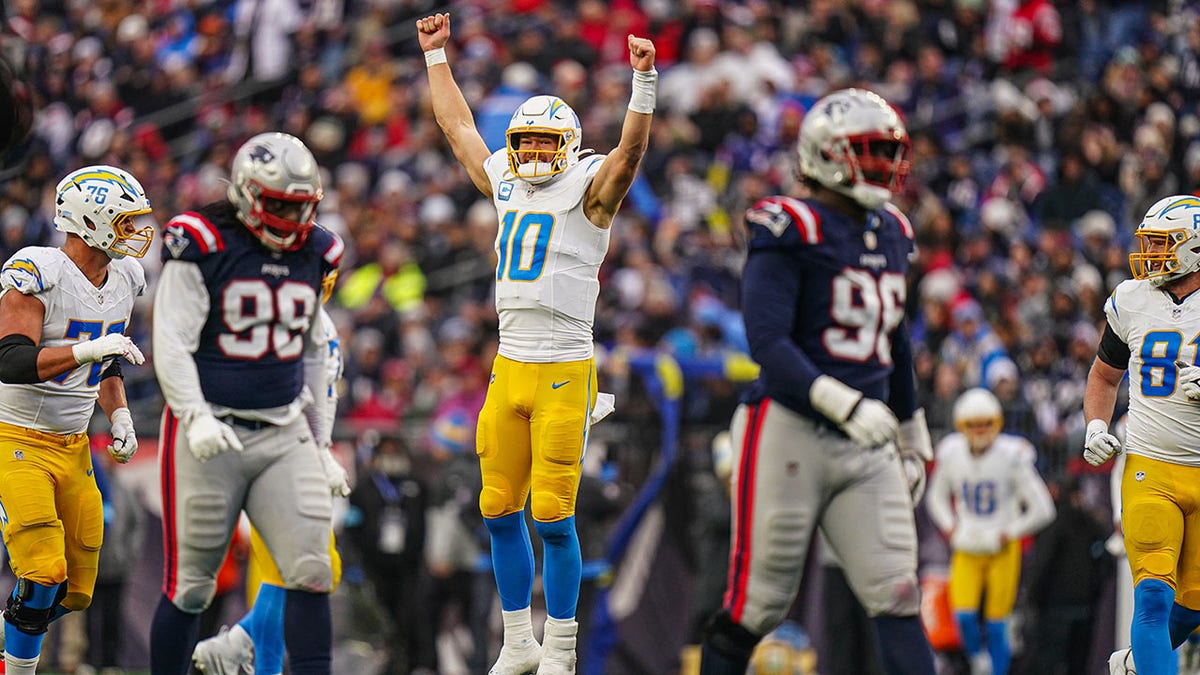 Justin Herbert celebrates