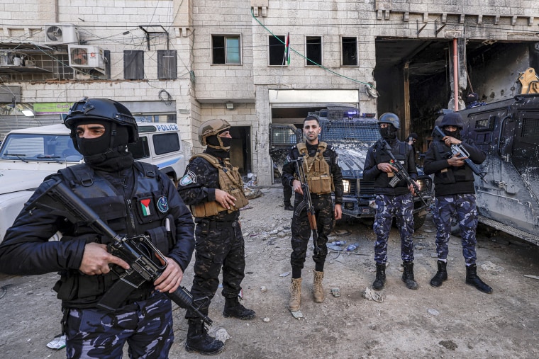 Palestinian security forces in the Jenin refugee camp