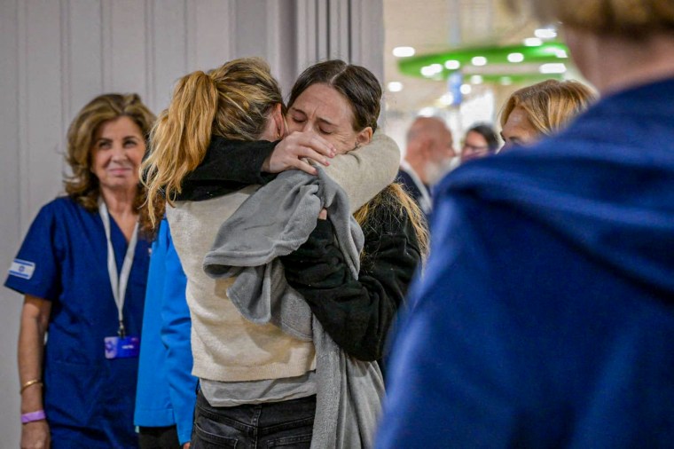 Relatives welcome Israeli hostage.