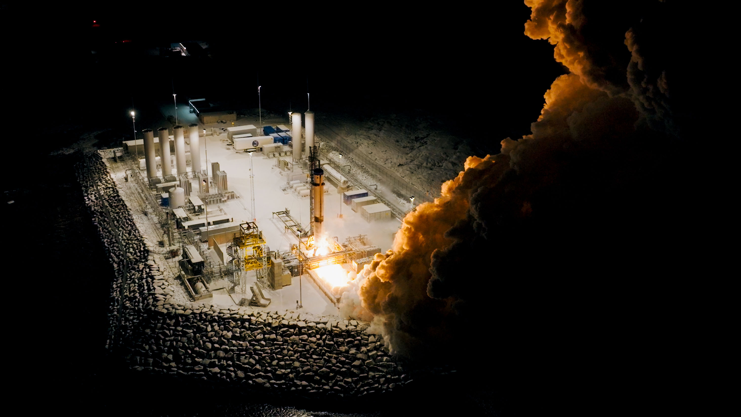 a test on the launchpad of a rocket engine