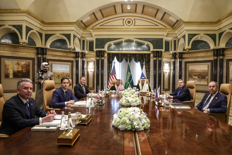 Secretary of State Marco Rubio during talks with Russian officials in Riyadh, Saudi Arabia on Feb. 18, 2025.